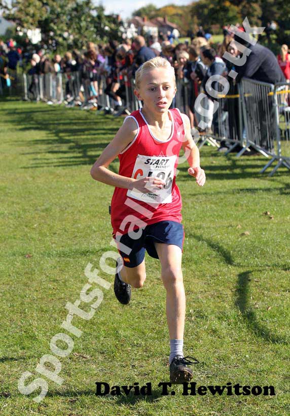 J Stubbing (Warrington) winning the under-13 boys Northern Cross Country Relay, Graves Park, Sheffield.